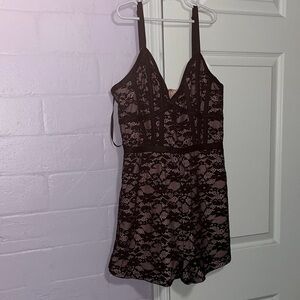 bebe Black and Nude Lace Romper